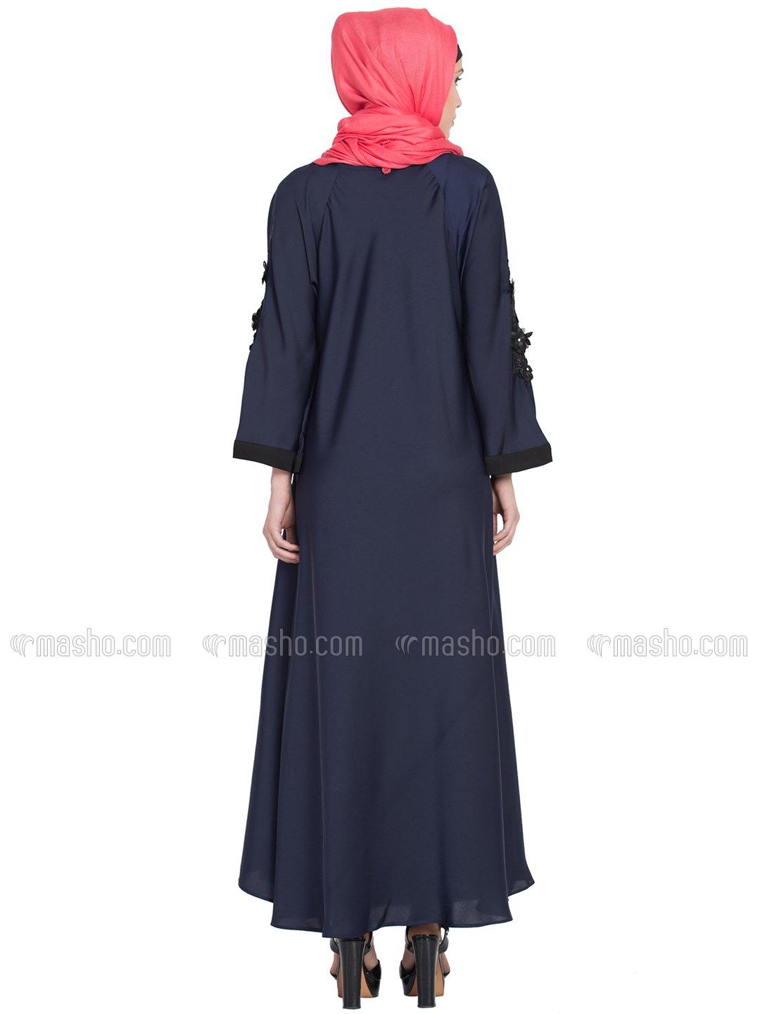 Wholesale 100 Polyester Satin Embroidered Patch Umbrella Abaya in Navy