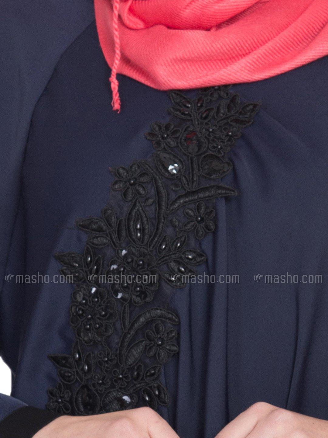 Wholesale 100 Polyester Satin Embroidered Patch Umbrella Abaya in Navy