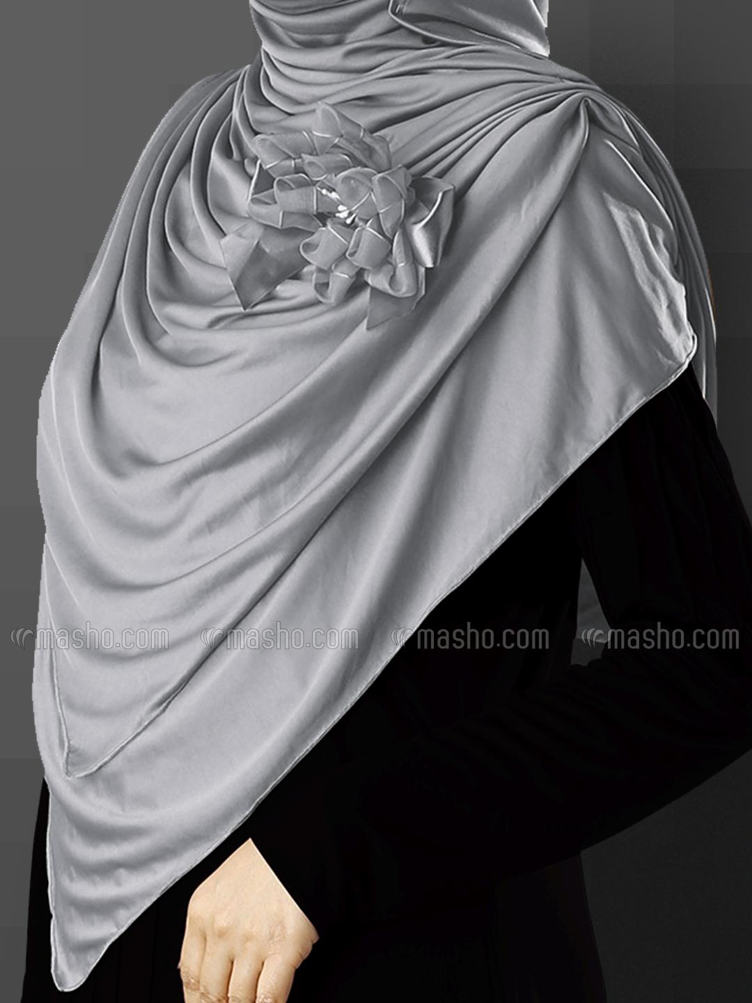 Wholesale Anarkali Xtra Soft Knitted Icra Instant Hijab in Silver