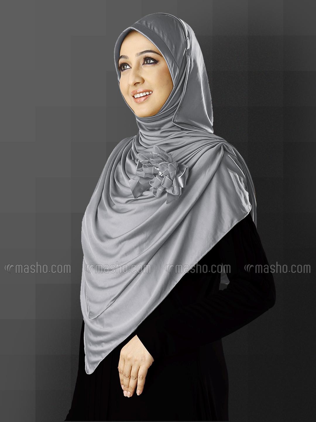 Wholesale Anarkali Xtra Soft Knitted Icra Instant Hijab in Silver
