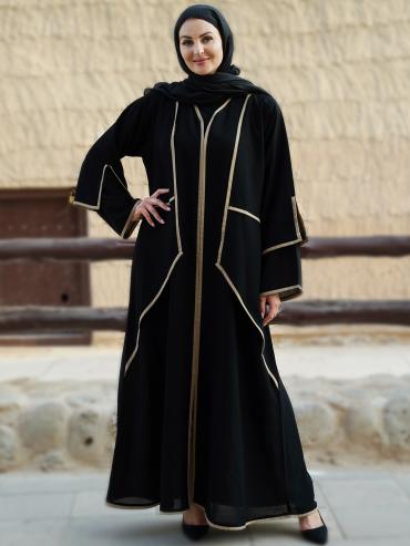 Wholesale Abaya with an Attached Shrug and DoubleLayered Sleeves