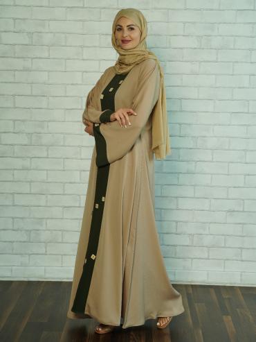 Wholesale Beige and Olive Stylish Abaya with a Show Button on the Front