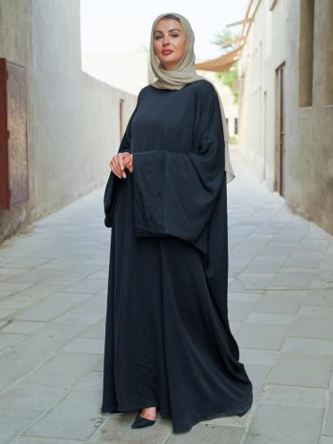 Wholesale Black Nida Matte Farasha with Crystal Work on the Bottom of the Sleeves