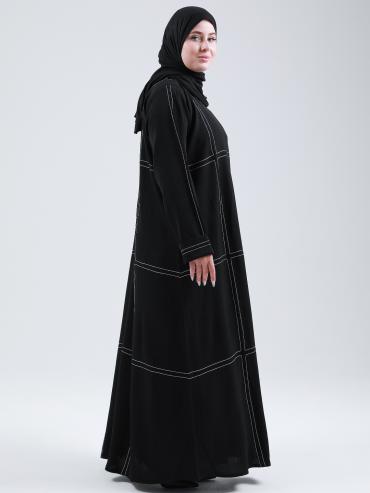 Wholesale Black CEY Front Open Abaya with Threaded Design