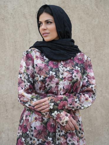 Wholesale Stylish Front Open Modest Dress with Floral Print