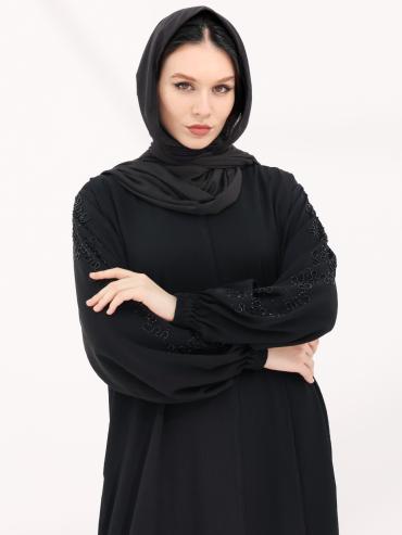Wholesale Black Elegant Abaya with Handwork on the Sleeves 