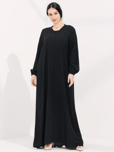 Wholesale Black Elegant Abaya with Handwork on the Sleeves 