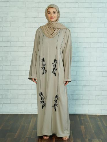 Wholesale Modest Dress with Black Crystal Handwork on the Front and Sleeves