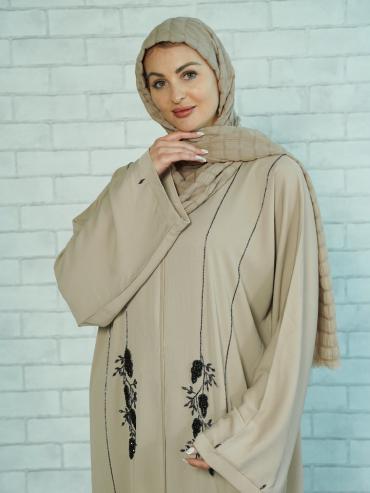 Wholesale Modest Dress with Black Crystal Handwork on the Front and Sleeves