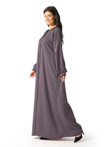 Wholesale Elegant Dull Purple Abaya with Piping Design and Show Buttons on the Front