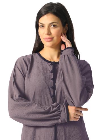 Wholesale Elegant Dull Purple Abaya with Piping Design and Show Buttons on the Front