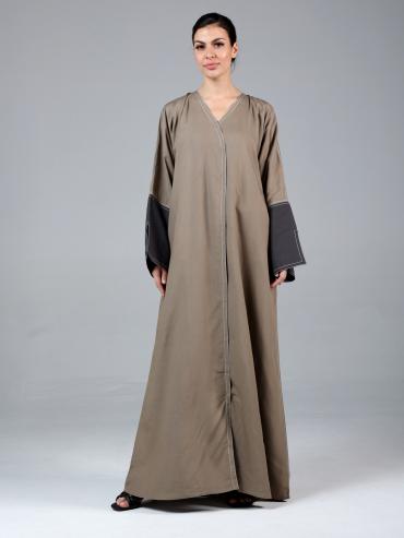 Wholesale Elegant Front Open Linen Abaya In Brown
