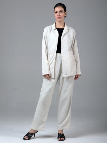 Wholesale Off White Formal  Three  Piece Linen Suit Set