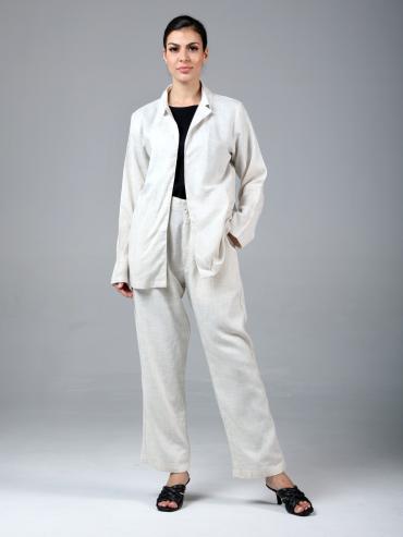 Wholesale Off White Formal  Three  Piece Linen Suit Set