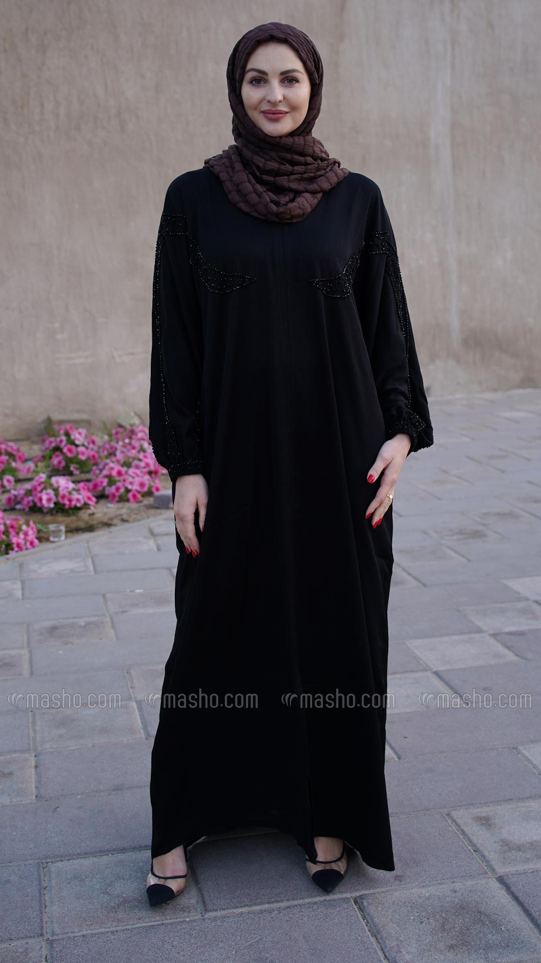 Wholesale Black Zoom Abaya with Crystal Handwork on the Front and Sleeves