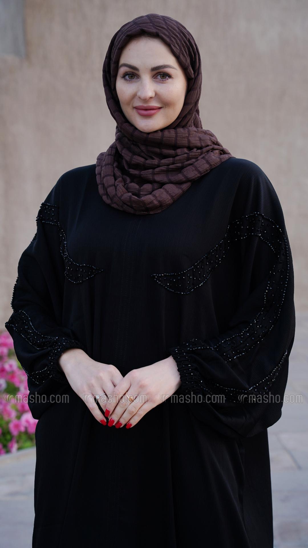 Wholesale Black Zoom Abaya with Crystal Handwork on the Front and Sleeves