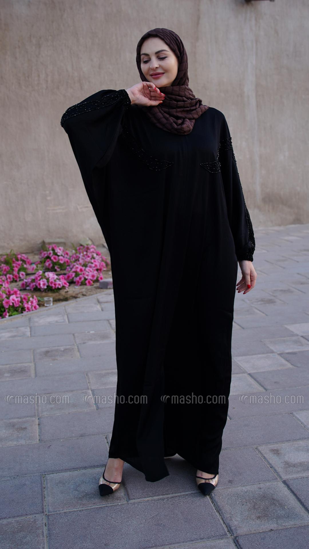 Wholesale Black Zoom Abaya with Crystal Handwork on the Front and Sleeves