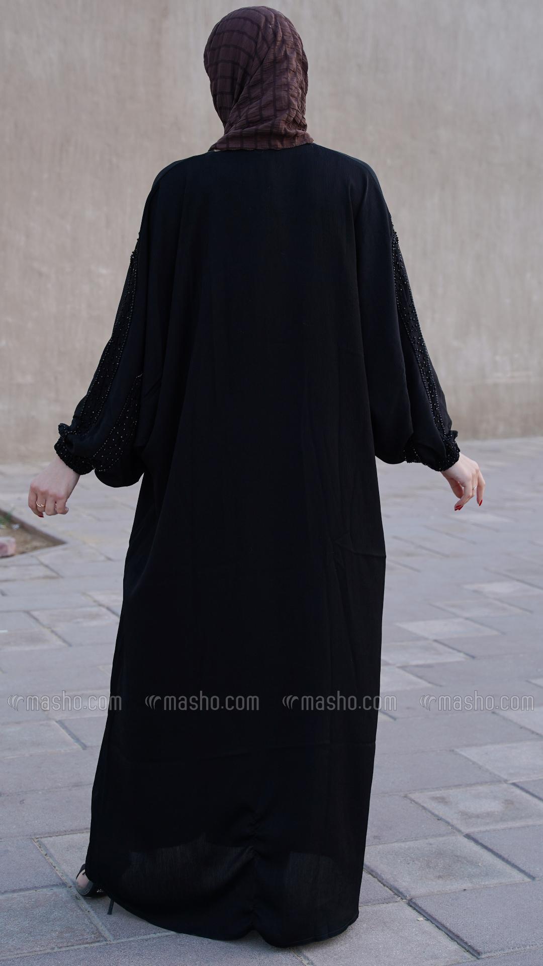 Wholesale Black Zoom Abaya with Crystal Handwork on the Front and Sleeves