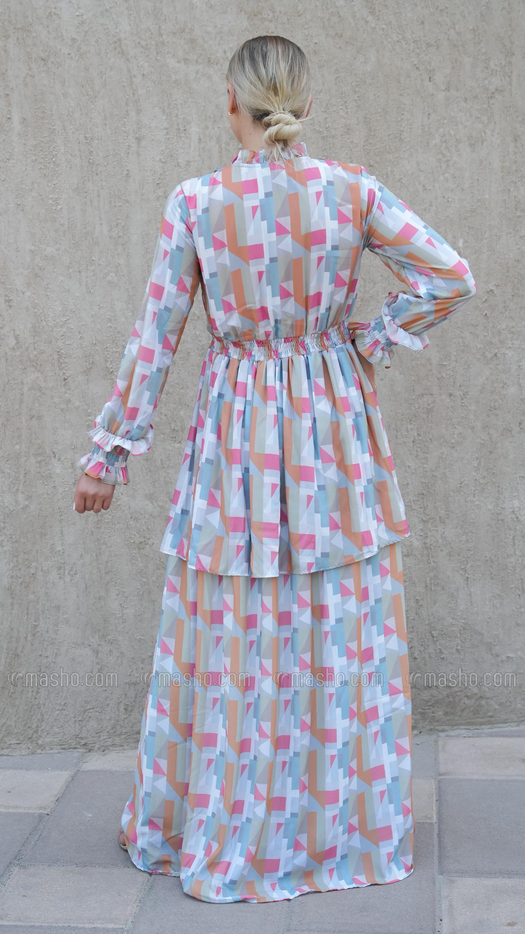 Wholesale Layered Modest Dress with Mosaic Print