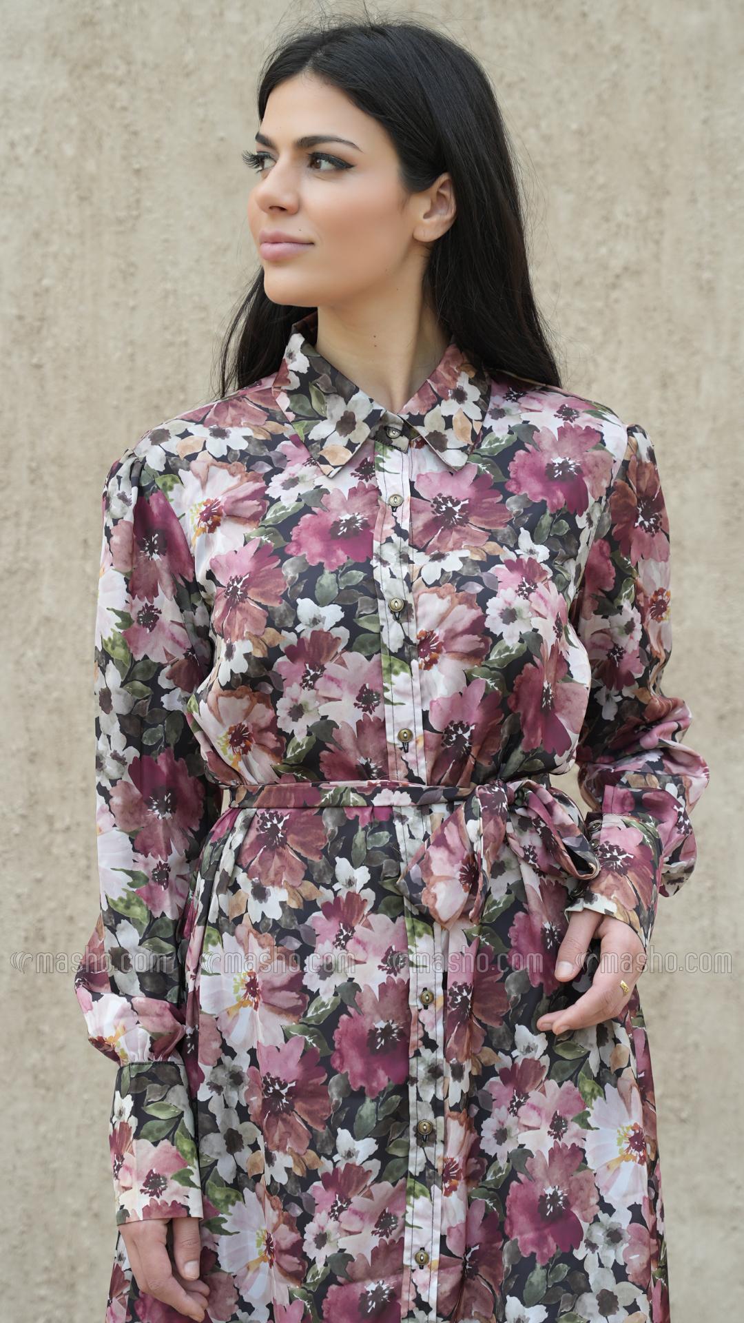 Wholesale Stylish Front Open Modest Dress with Floral Print