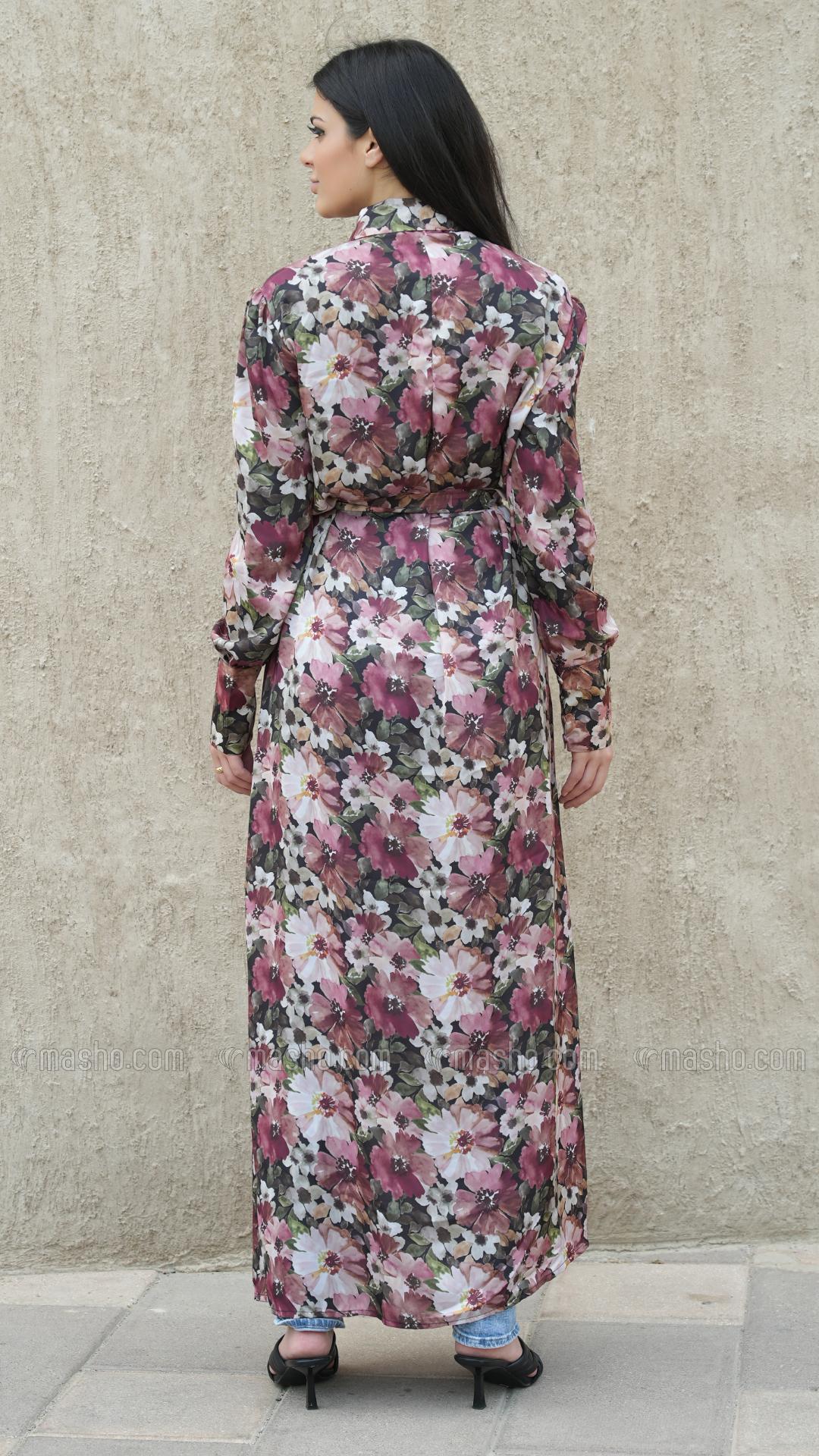 Wholesale Stylish Front Open Modest Dress with Floral Print