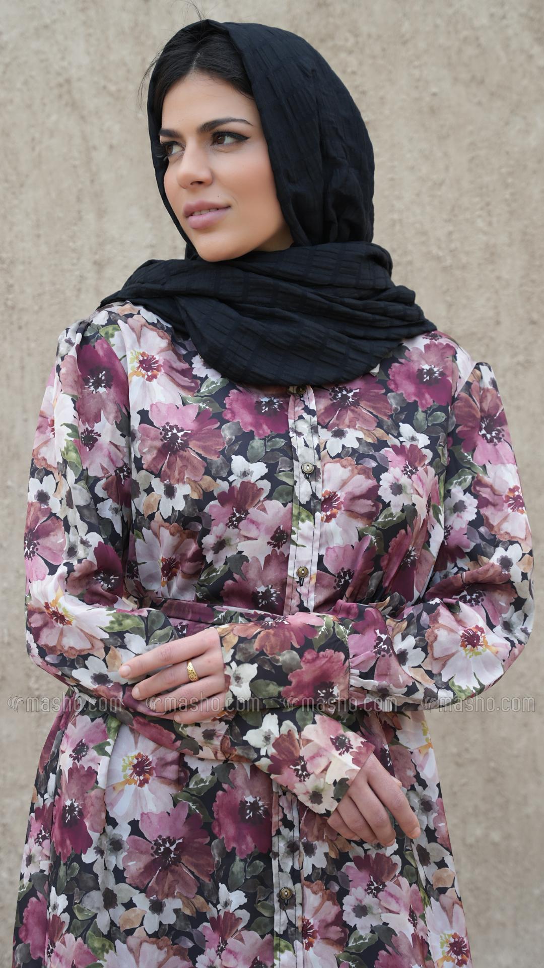 Wholesale Stylish Front Open Modest Dress with Floral Print