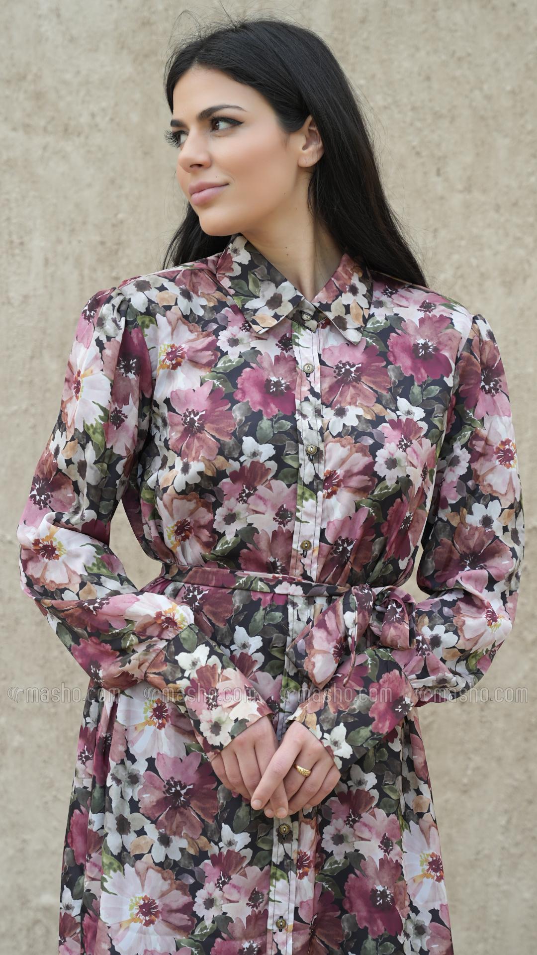 Wholesale Stylish Front Open Modest Dress with Floral Print