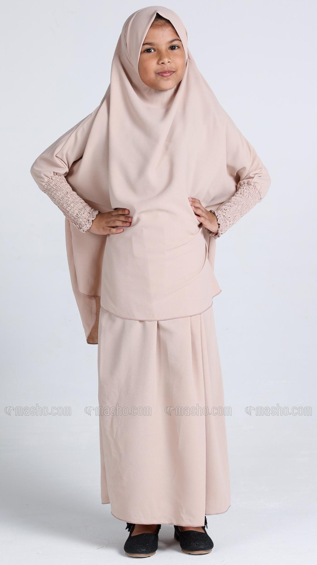 Wholesale Almond Kids Jilbab With Skirt And Khimar 