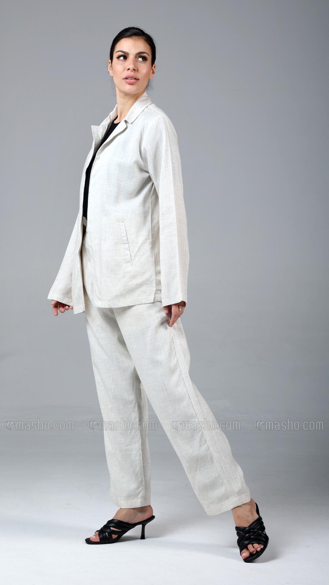 Wholesale Off White Formal  Three  Piece Linen Suit Set