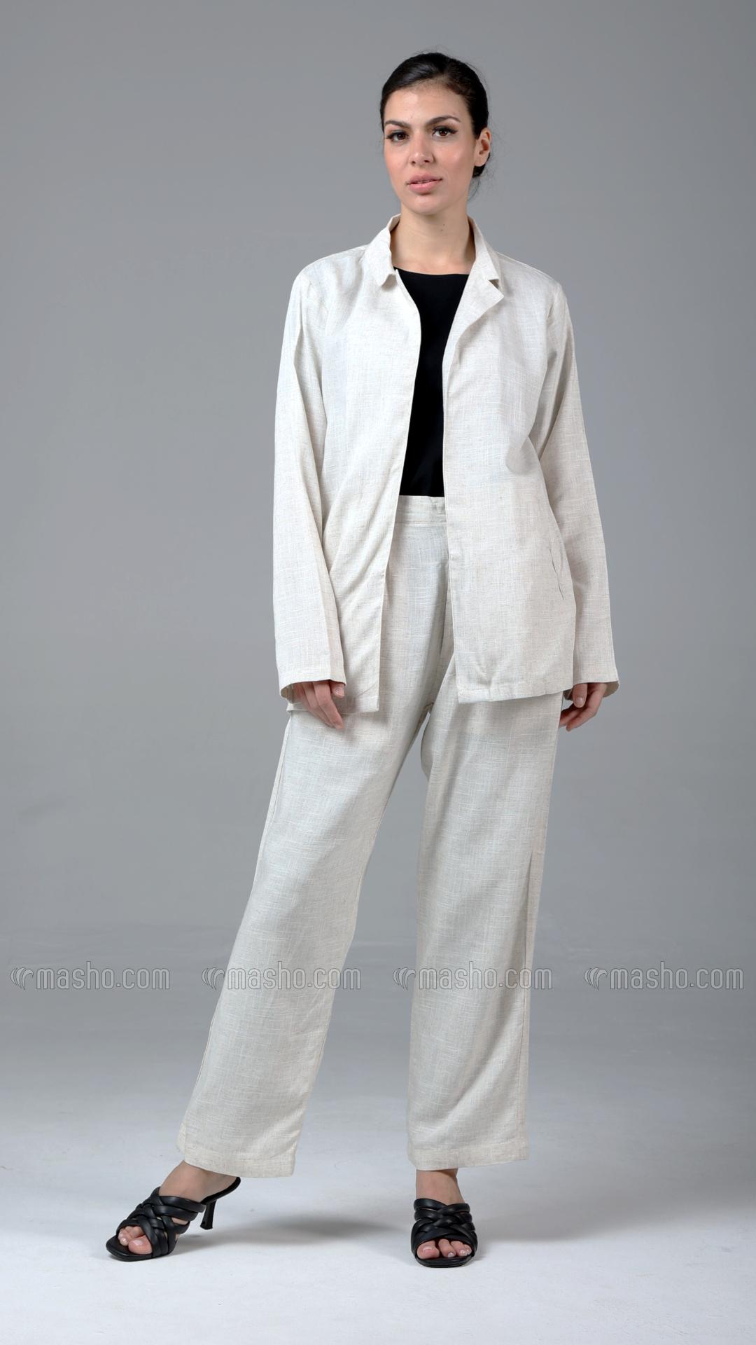 Wholesale Off White Formal  Three  Piece Linen Suit Set