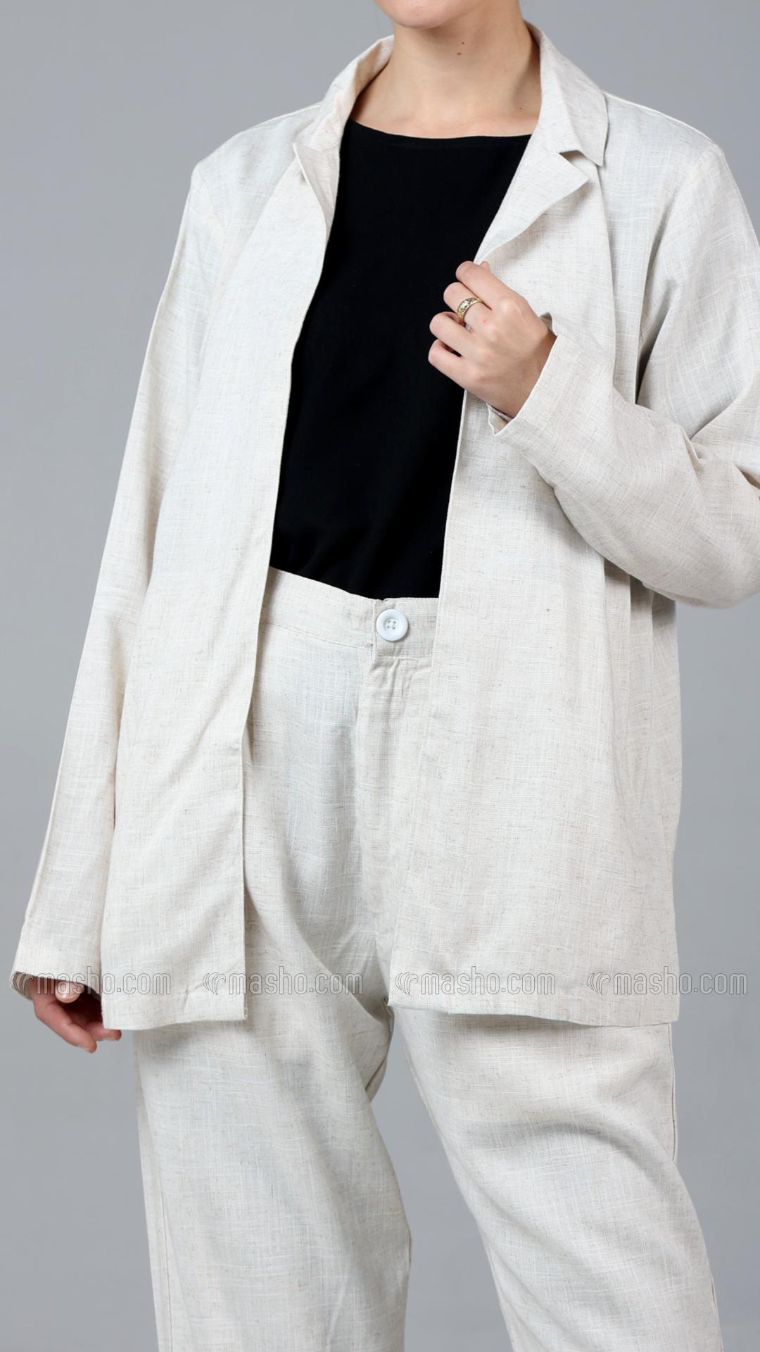 Wholesale Off White Formal  Three  Piece Linen Suit Set