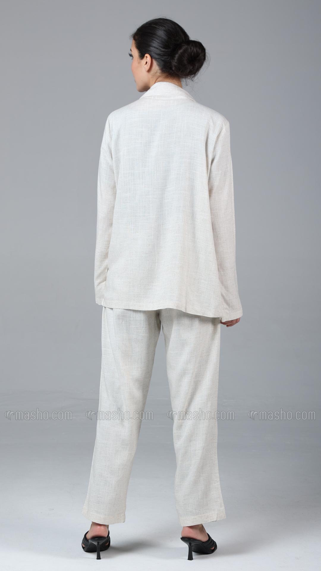 Wholesale Off White Formal  Three  Piece Linen Suit Set