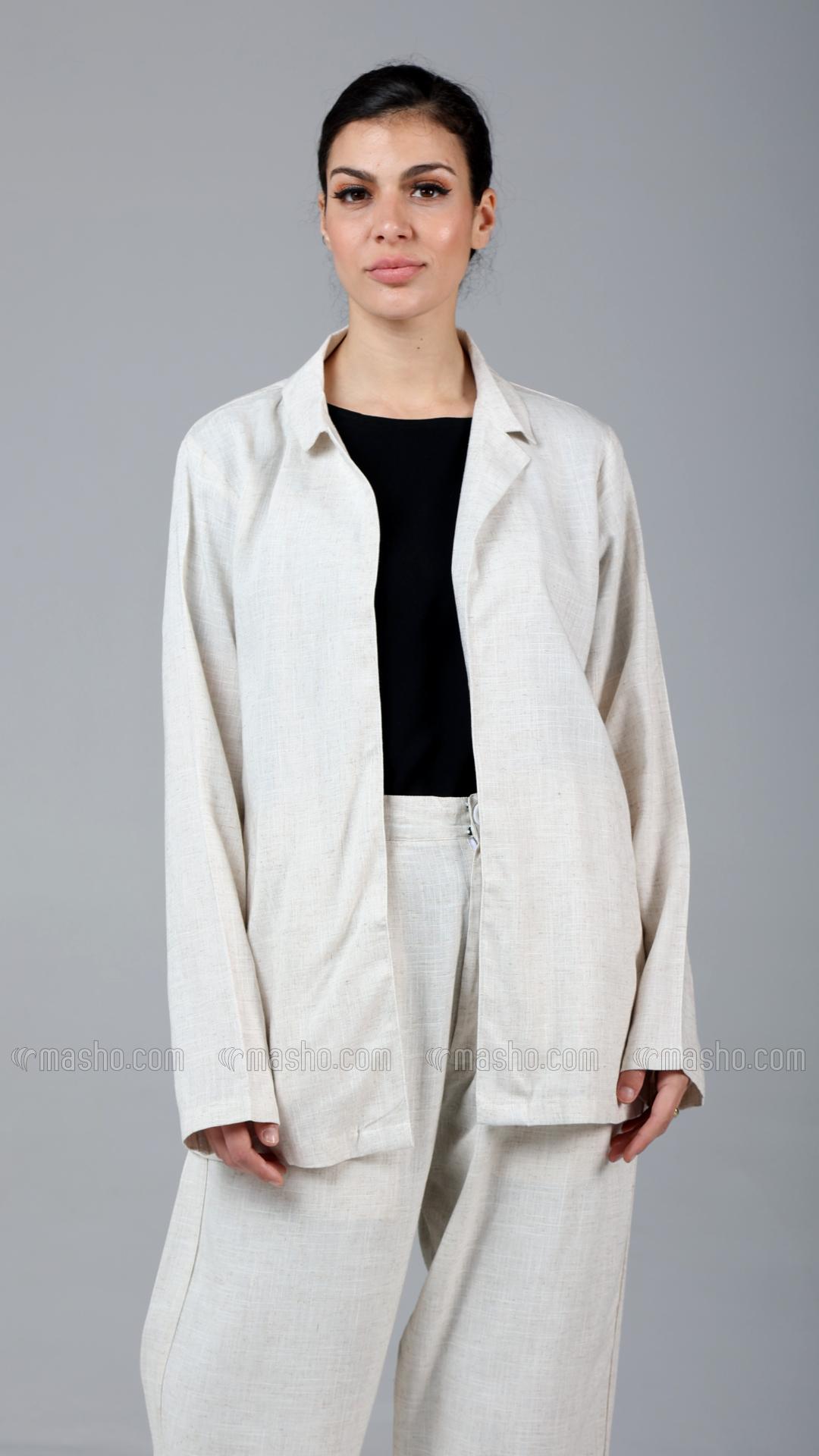 Wholesale Off White Formal  Three  Piece Linen Suit Set