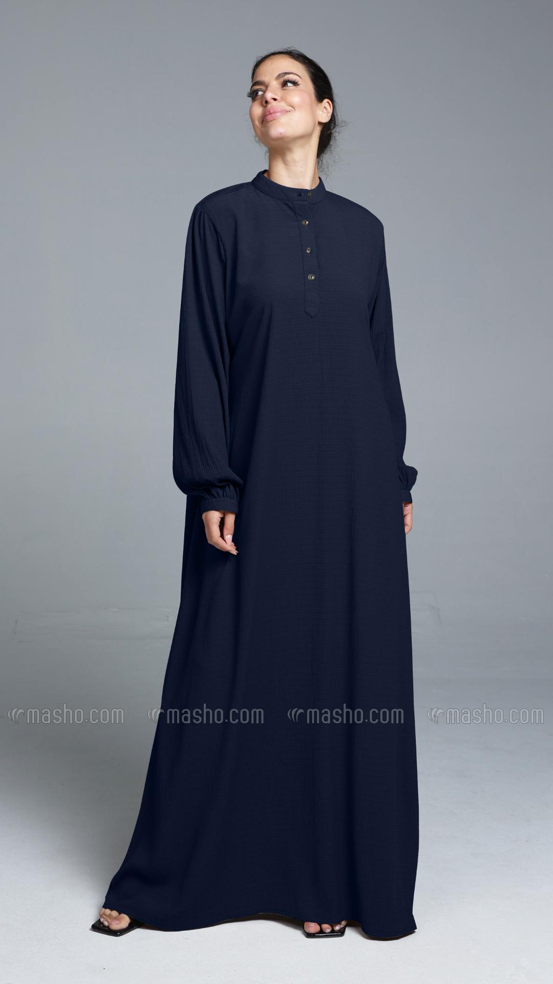 Wholesale Navy Blue Traditional Abaya with Show Buttons 