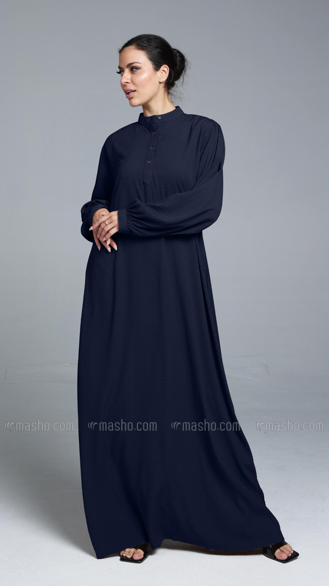 Wholesale Navy Blue Traditional Abaya with Show Buttons 