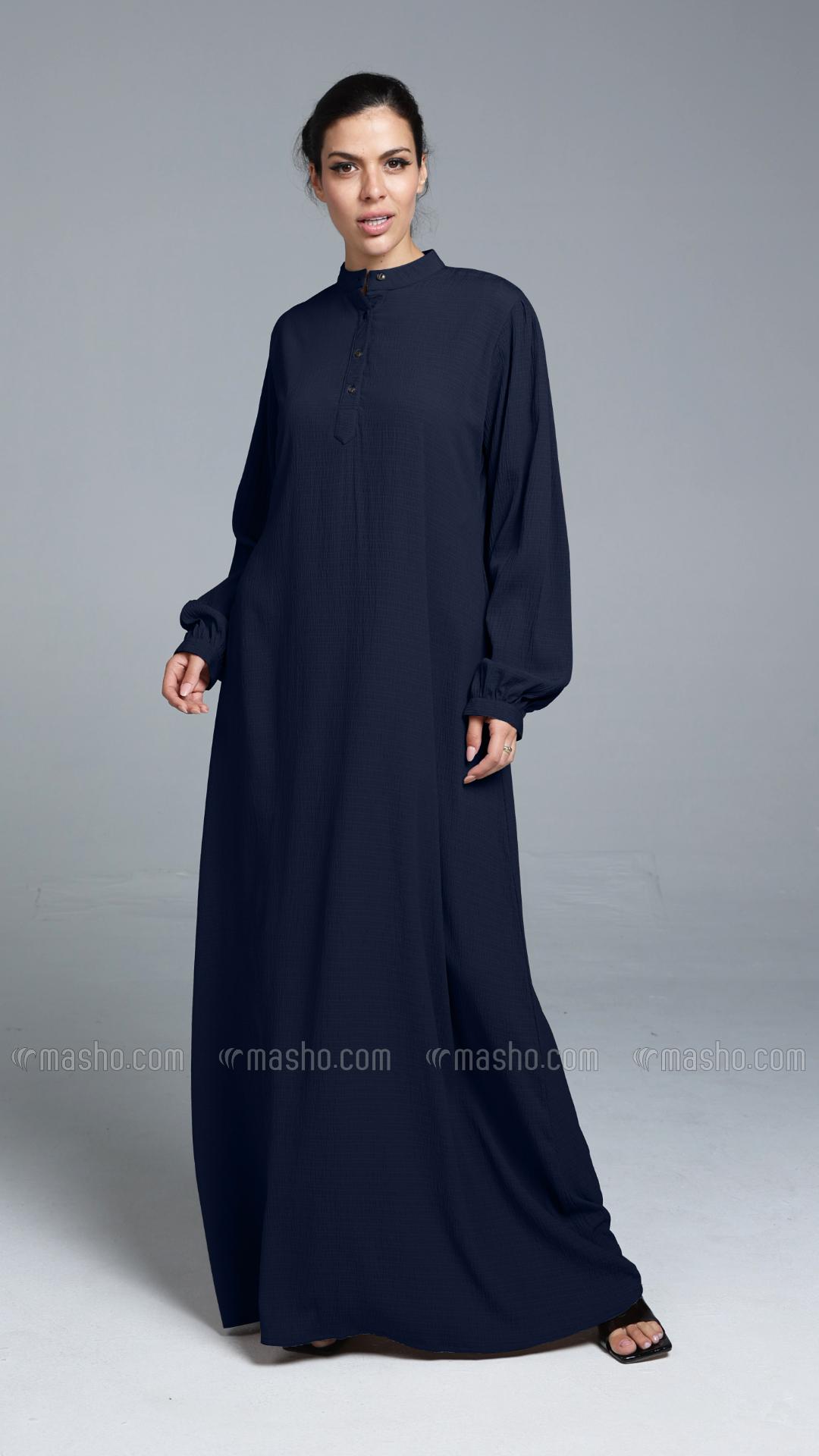 Wholesale Navy Blue Traditional Abaya with Show Buttons 