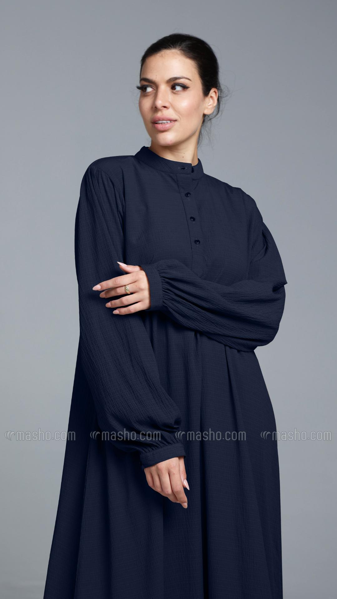 Wholesale Navy Blue Traditional Abaya with Show Buttons 